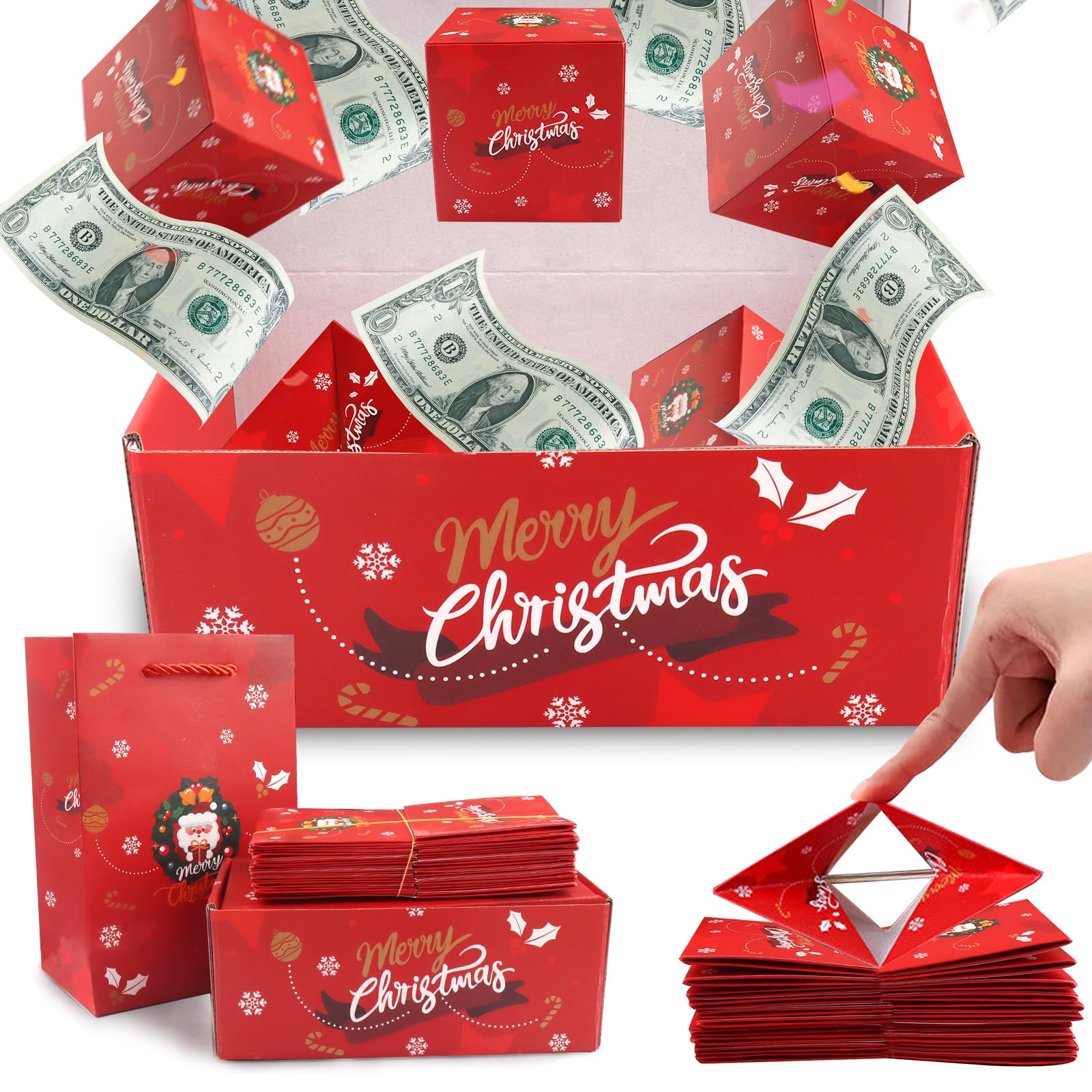 Estivaux Christmas Surprise Box for Money, Exploding Surprise Box Xmas Santa Gift Box Surprise Gift Box Red Bouncing Money Box Cash Explosion Gift Box for Present Christmas Party Supplies