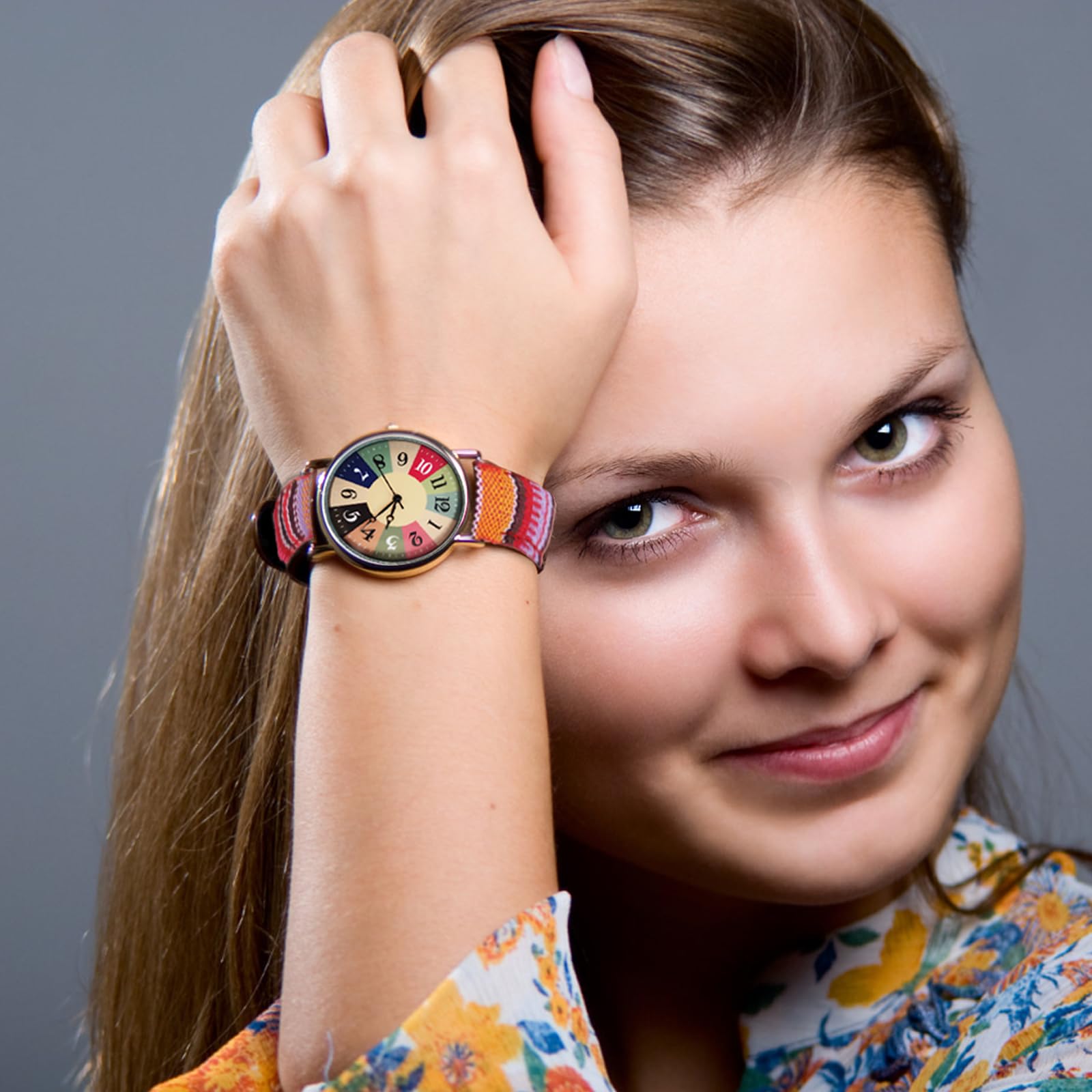 AstraMinds Mother Gift Watches for Women - Boho Hippie Ladies Watches, PU Leather Woven Rainbow Watch for Women, Colourful Women's Wrist Watches, Gifts for Women (Warm Red)