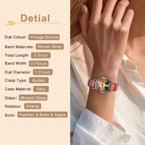 AstraMinds Mother Gift Watches for Women - Boho Hippie Ladies Watches, PU Leather Woven Rainbow Watch for Women, Colourful Women's Wrist Watches, Gifts for Women (Warm Red)