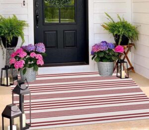 buagetup red and white outdoor rug 3'x 5' hand-woven cotton washable rug striped front porch rug machine washable indoor/outdoor area rug floor mat for farmhouse/layered door mats/living room