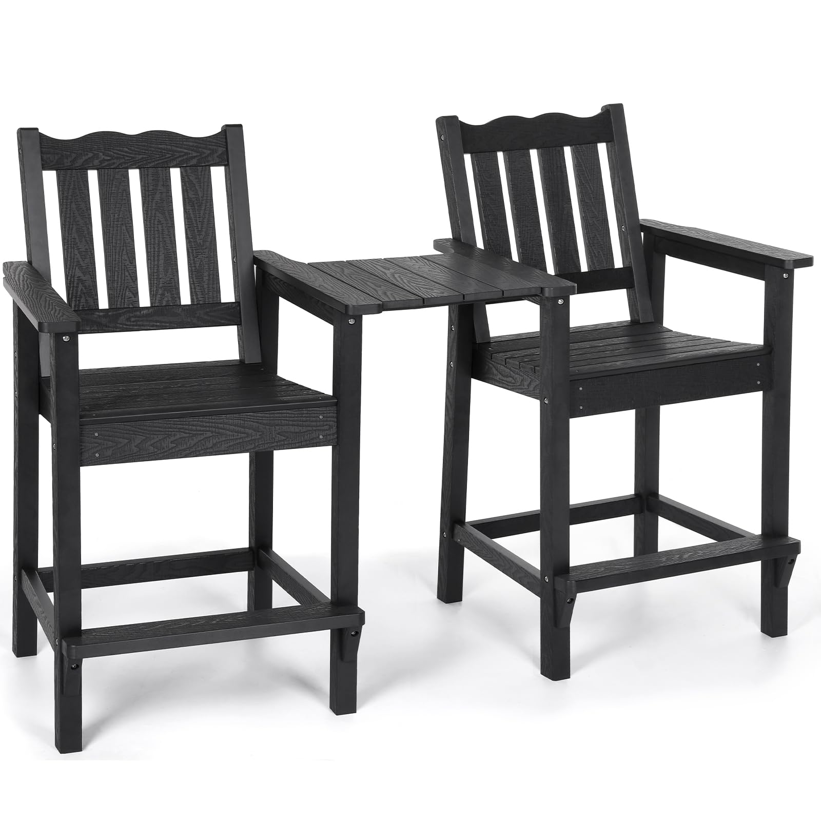 Stoog All-Weather Balcony Chairs Set, Tall Adirondack Chair Set of 2 with 16" Connecting Tray, Poly Outdoor Chairs for Backyard, Garden, Deck and Patio, Black