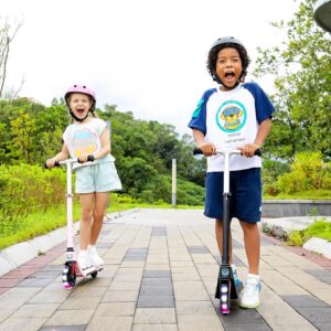 Caroma Electric Scooter for Kids Ages 6-8, Kick-Start Boost Kids Scooters for Boys/Girls, Max 6 Miles & 10 MPH, Electric Kick Scooter for Kids with Adjustable Height & Deck Lights, 120W