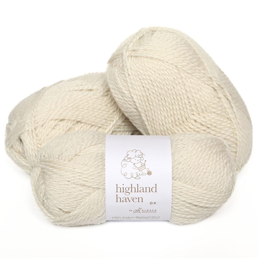 Highland Haven - 100% Highland Wool Yarn Set of 3 Skeins (150 Grams) DK Weight - Sourced Directly from Peru - Heavenly Soft and Perfect for Knitting and Crocheting (DK, Ivory)