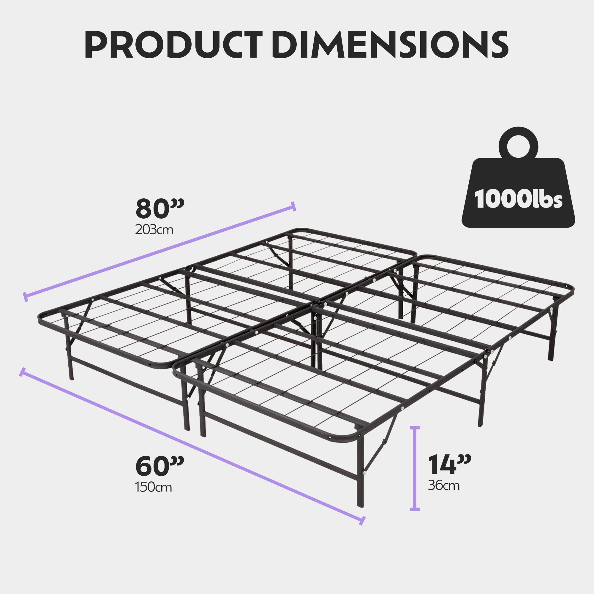 MACTUR Foldable Metal Bed Frame Queen Size Metal Platform Easy Assembly Heavy Duty Noise Free Bed Frame 13 Inches of Clearance Underbed Storage Sturdy Steel Frame, Queen, Black