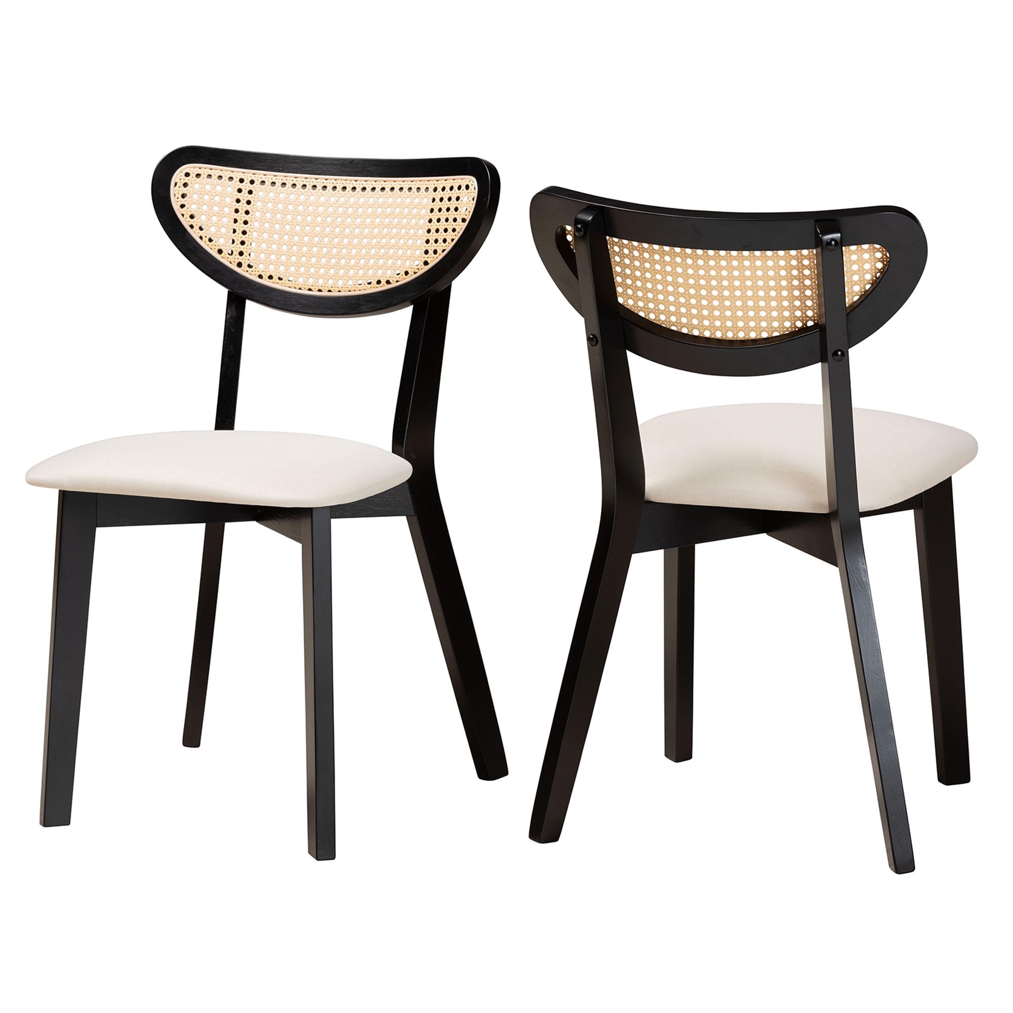 Baxton Studio Dannell Dining Chairs, Set of 2, Cream/Black/Light Brown