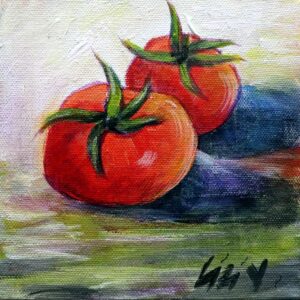 Fresh Tomato, Food Art, Kitchen Decor, Vegetables Oil Painting, Two Red Tomatoes Wall Decor