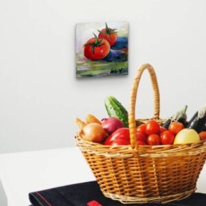 Fresh Tomato, Food Art, Kitchen Decor, Vegetables Oil Painting, Two Red Tomatoes Wall Decor