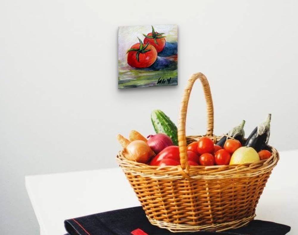 Fresh Tomato, Food Art, Kitchen Decor, Vegetables Oil Painting, Two Red Tomatoes Wall Decor