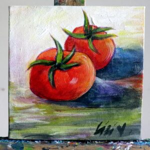 Fresh Tomato, Food Art, Kitchen Decor, Vegetables Oil Painting, Two Red Tomatoes Wall Decor