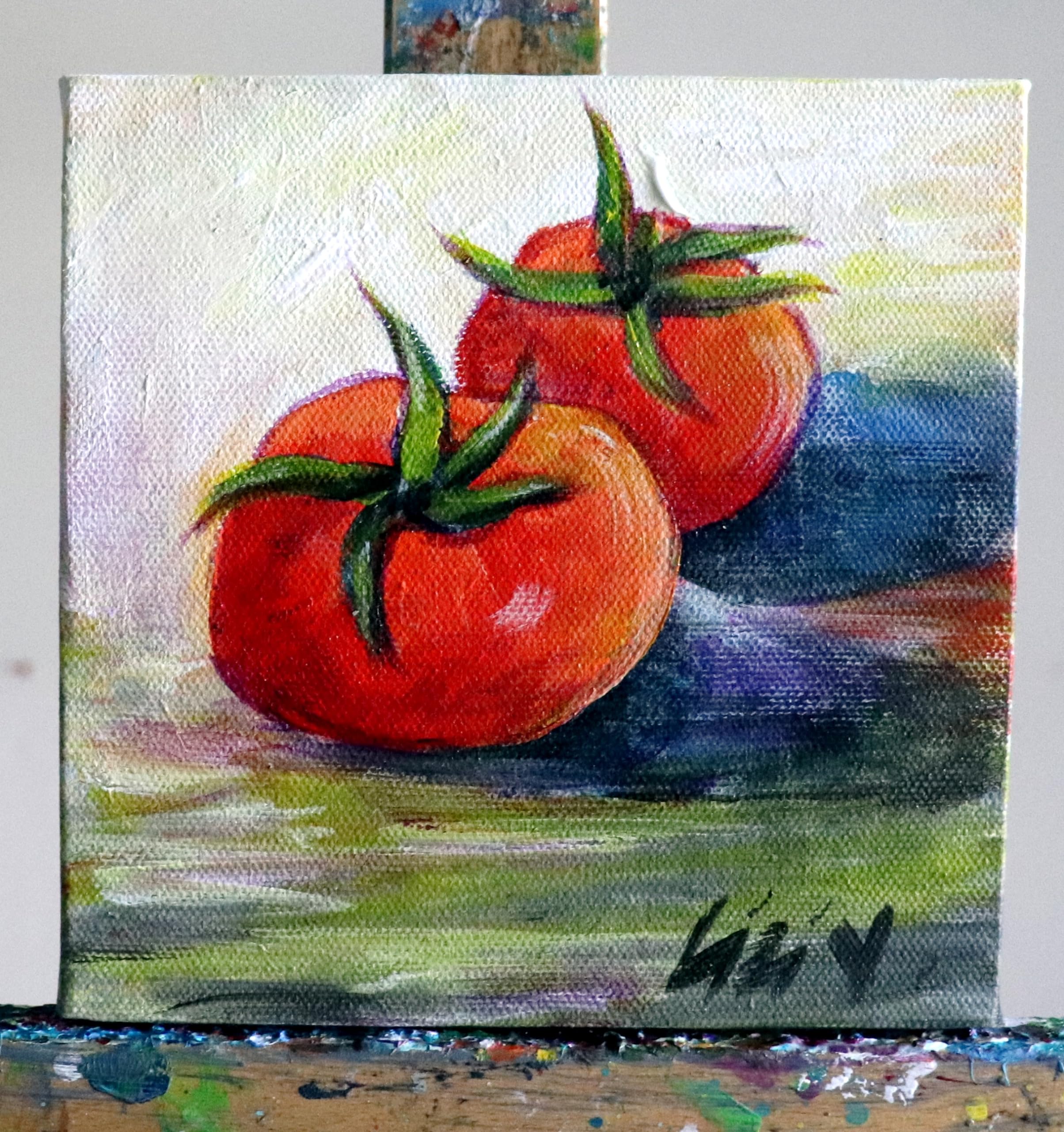 Fresh Tomato, Food Art, Kitchen Decor, Vegetables Oil Painting, Two Red Tomatoes Wall Decor