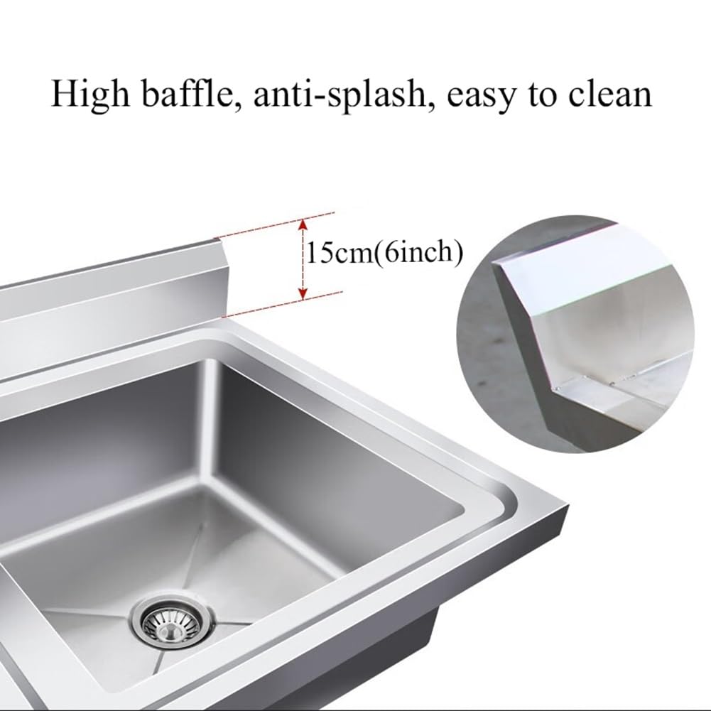 Stainless Steel Kitchen Prep & Utility Sink w/Faucet, Commercial Restaurant Free Standing Sink, Outdoor Washing Hand Basin (Size : 60x60x80cm)