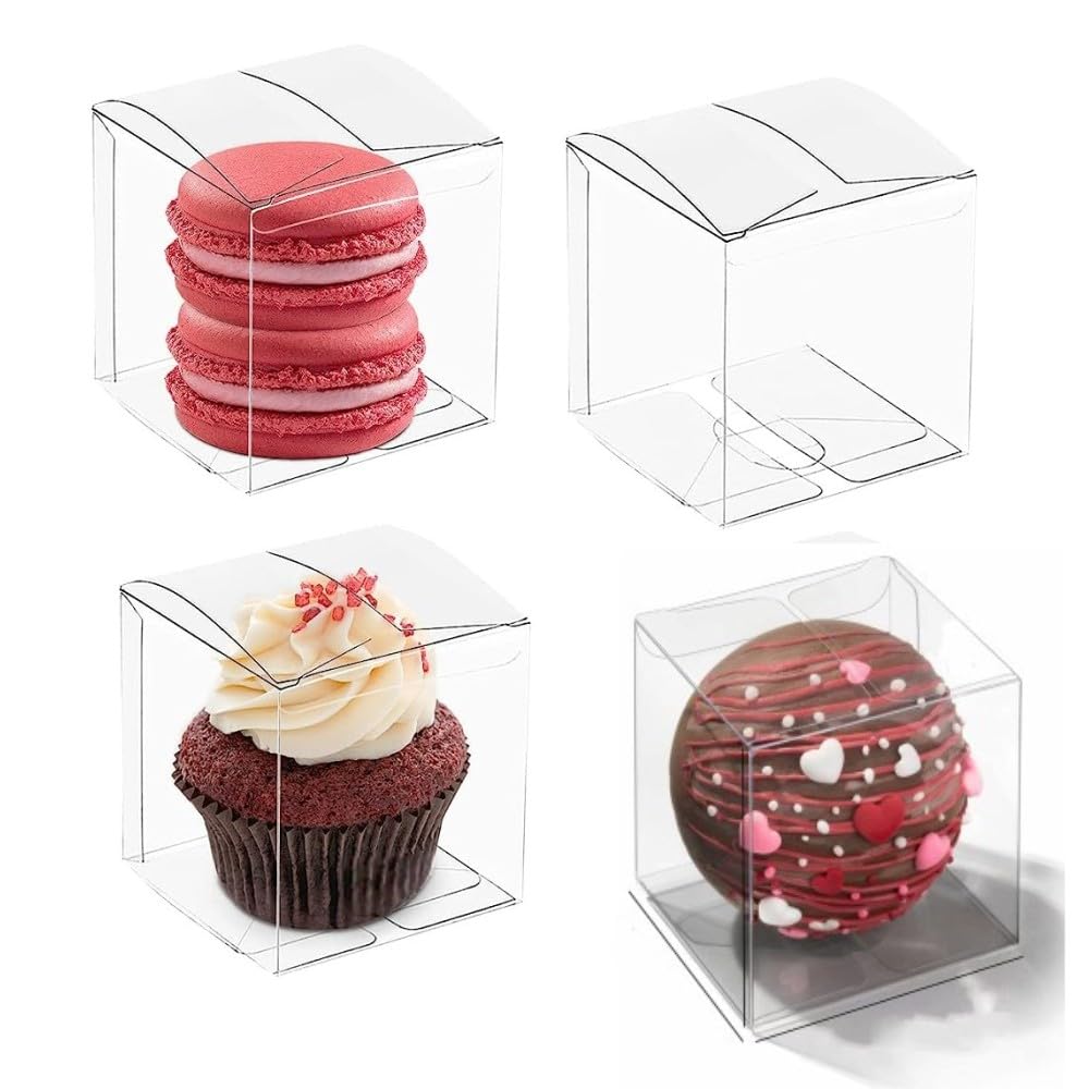 RomanticBaking 50 Pack Bulk 2x2x2 Inch Clear Gift Boxes Macaron Boxes Gift Boxes Small Chocolate Bomb Boxes Birthday Wedding Party Favor Boxes