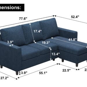 Belffin Convertible Sectional Sofa, L Shaped Modern Couch, Small Couch with Reversible Chaise for Living Room and Small Space, Navy Blue