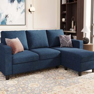 Belffin Convertible Sectional Sofa, L Shaped Modern Couch, Small Couch with Reversible Chaise for Living Room and Small Space, Navy Blue