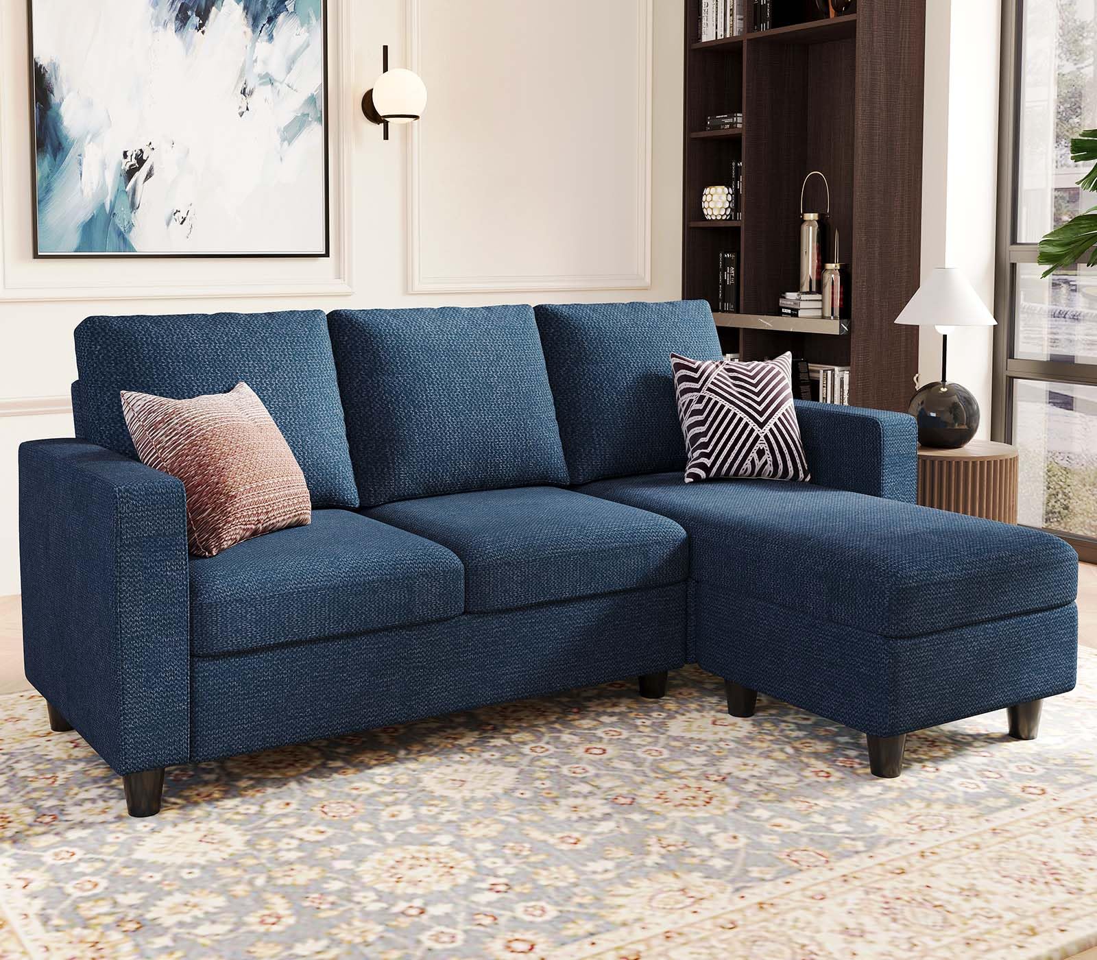 Belffin Convertible Sectional Sofa, L Shaped Modern Couch, Small Couch with Reversible Chaise for Living Room and Small Space, Navy Blue