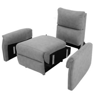 Prohon Recliner Chairs for Adults/Elderly, Upholstered Foam Lounge Single Sofa with USB Charging Ports, Home Theater Seating Power Rocker for Living Room, Gray