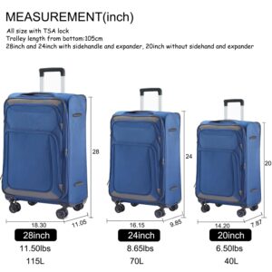 Pianeta Softside Luggage Sets With Spinner Wheels, Softshell Lightweight Suitcase With Expandable And TSA Lock, 3pcs Set (blue)