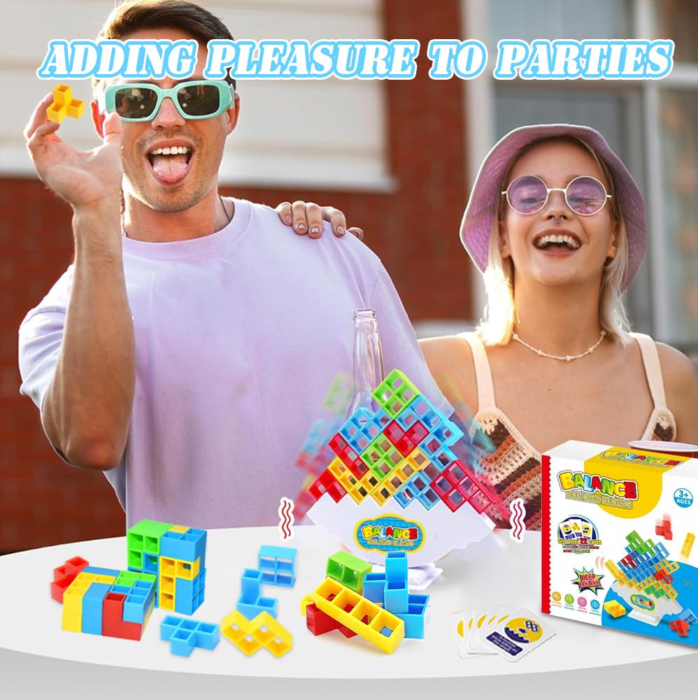 ciwich Tetra Tower Balance Stacking Blocks Game，48Pcs Stacking Team Building Blocks Board Game for Kids & Adult, Perfect Family Game Party Team Building Games Toy