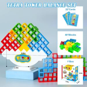 ciwich Tetra Tower Balance Stacking Blocks Game，48Pcs Stacking Team Building Blocks Board Game for Kids & Adult, Perfect Family Game Party Team Building Games Toy