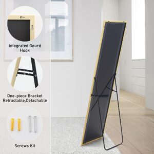 Sweetcrispy 59"x16" Floor Standing Mirror, Wall Mirror with Stand, Full Length Aluminum Alloy Thin Frame Hanging or Leaning for Living Room Bedroom Cloakroom, Gold