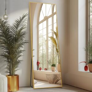 sweetcrispy 59"x16" floor standing mirror, wall mirror with stand, full length aluminum alloy thin frame hanging or leaning for living room bedroom cloakroom, gold