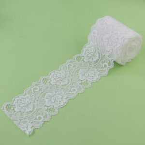 duuclume 2.4 inch x 5 yard vintage lace fabric,white sewing lace trim, elastic stretchy lace ribbon - perfect for crafting,wedding,gift wrapping,home decoration & christmas halloween decoration