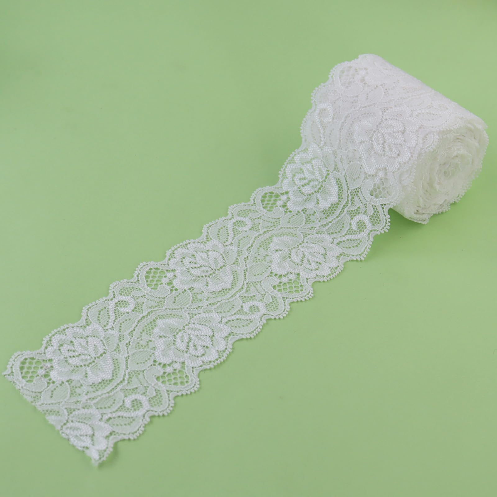 Duuclume 2.4 Inch x 5 Yard Vintage Lace Fabric,White Sewing Lace Trim, Elastic Stretchy Lace Ribbon - Perfect for Crafting,Wedding,Gift Wrapping,Home Decoration & Christmas Halloween Decoration