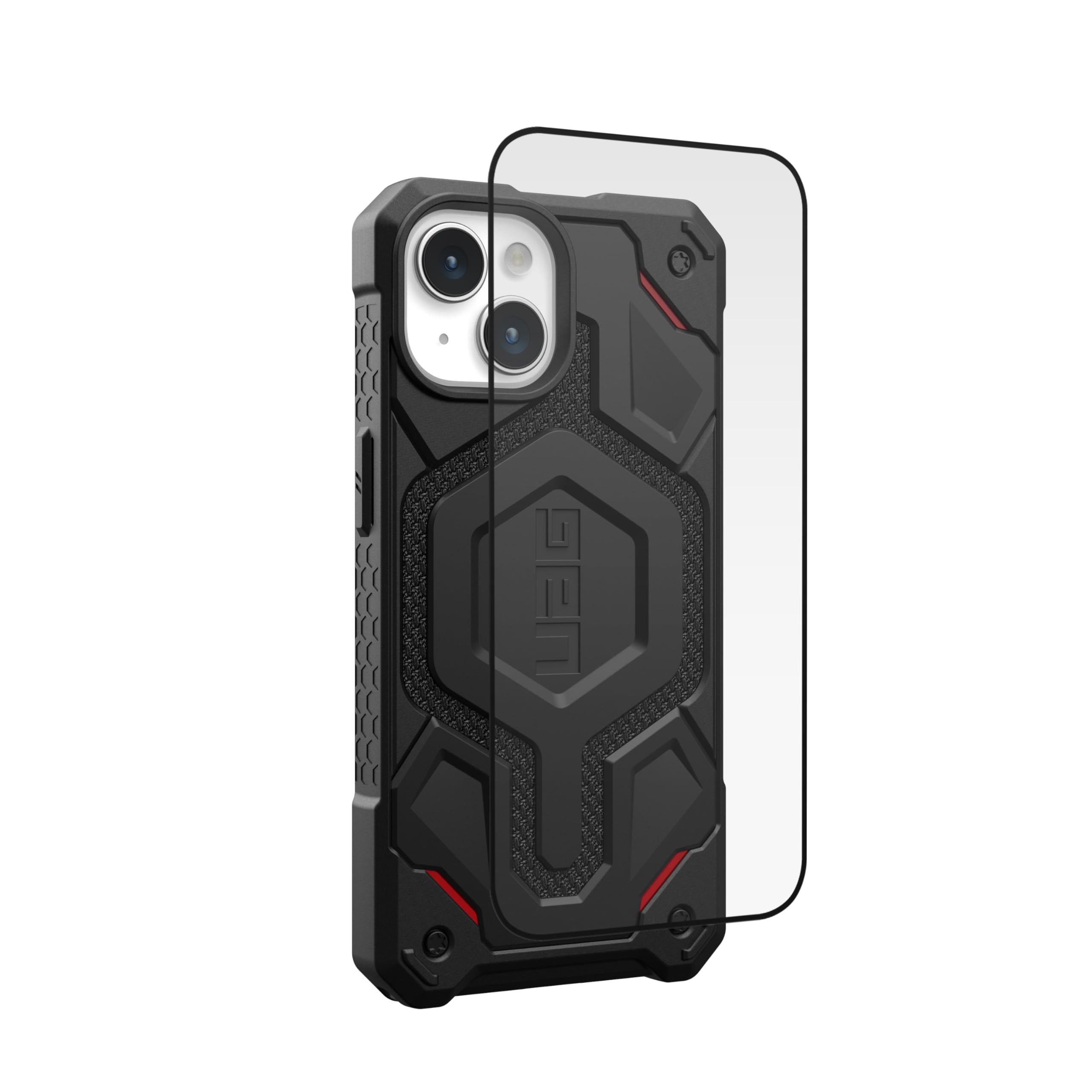 URBAN ARMOR GEAR UAG Designed for iPhone 15 Case 6.1" Monarch Pro Kevlar Black Compatible with MagSafe Bundle with UAG Screen Protector Glass Shield Plus 6.1"