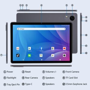 Hot Pepper Android Tablet 10 inch,Android 12 Tablet,6GB RAM 128GB ROM Tablet with 5MP+13MP Dual Camera,1280x800 HD Touch Screen,6580mAh,Octa-Core Tablet for Working,Split Screen Support