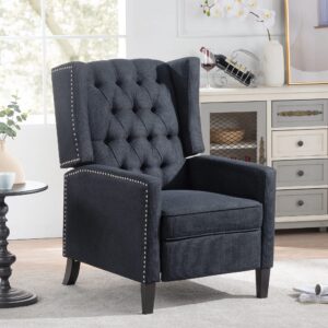 wingback recliner chair fabric living room chairs modern high back accent chair comfy reading chair tufted wing back chairs with arms for bedroom office, 27.16" wide, black