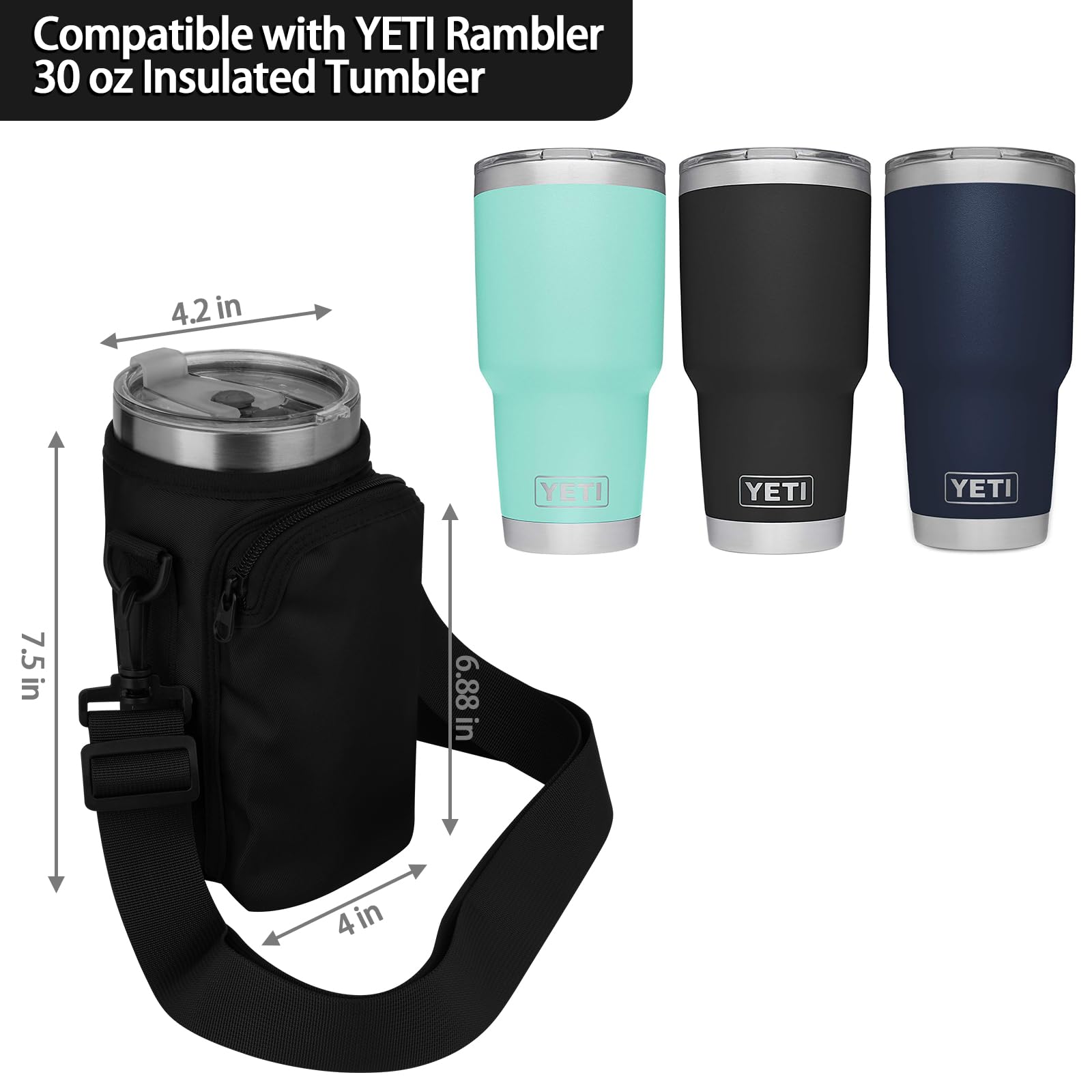 Xxerciz Water Bottle Carrier Bag for Yeti Rambler 30 oz Cup, Water Bottle Holder with Adjustable Strap, Tumbler Carrier Pouch Accessories for Outdoor Travelling Camping (Black)