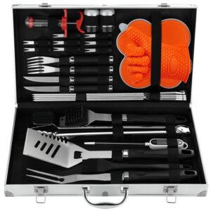 N NOBLE FAMILY BBQ Tools Accessories Set with Non-slip Handle - Portable BBQ Set for Camping - 30PCS High-Grade, Practical, Complete BBQ Utensils Set - All The Grill Utensils Needed for Barbecuing