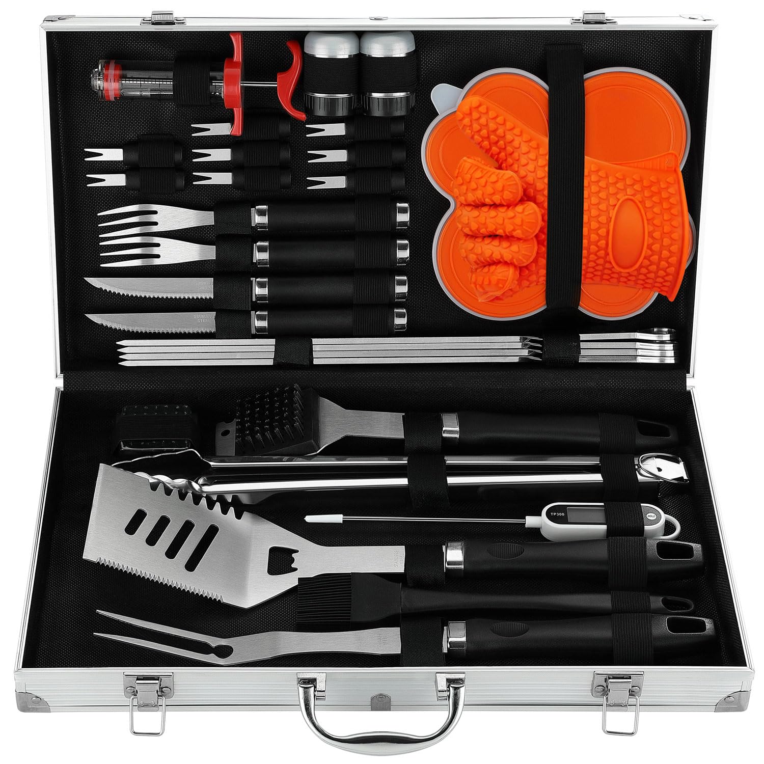 N NOBLE FAMILY BBQ Tools Accessories Set with Non-slip Handle - Portable BBQ Set for Camping - 30PCS High-Grade, Practical, Complete BBQ Utensils Set - All The Grill Utensils Needed for Barbecuing