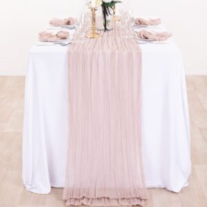 DeZerlor Dusty Pink Cheesecloth Table Runner 14ft Gauze Table Runner Rustic Sheer Cheese Cloth Table Runner 170 inches long for Wedding Bridal Baby Shower Spring Table Decor