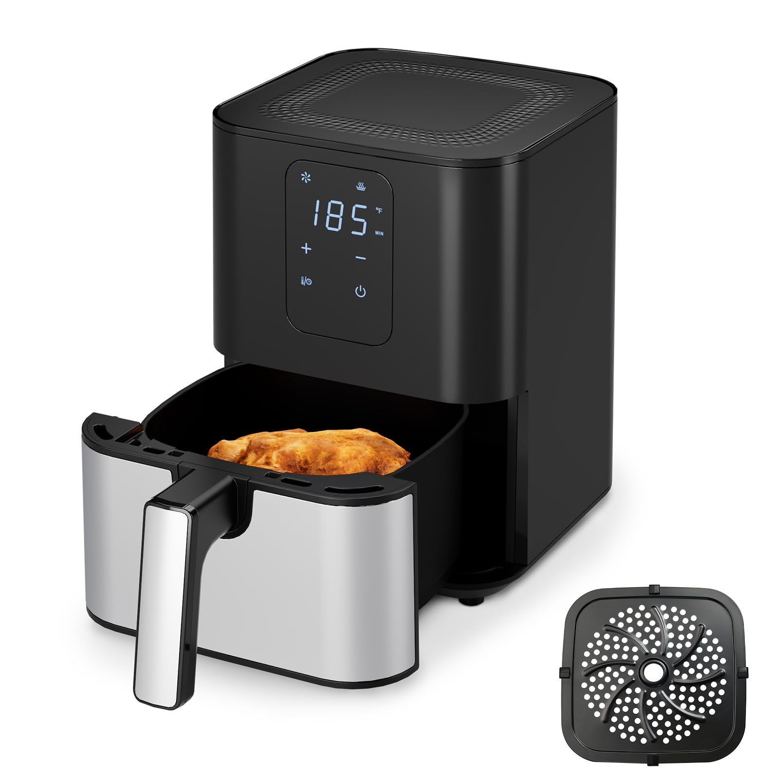 Kitchen Elite Air Fryer Oven 4.5 Qt, 1-Touch Digital Display Compact Cooker，Space-saving, Nonstick and Dishwasher Safe Basket, Stainless Steel