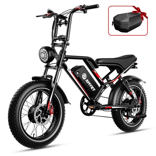 AMYET S8 Electric Bike for Adults, Peak 3000W Dual Motor AWD 48V 25Ah Ebike 35MPH Electric Bicycles 7-Speed with Full Suspension Fork Hydraulic Disc Brake Max Range 75+ Miles Electric Bike (Black)