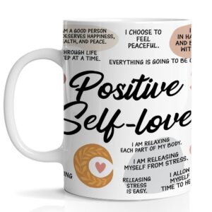 hijie positive self love coffee mug, inspirational gifts for women men, positive affirmation gift for friends daughter colleague students bestie, daily positive mug gift, 11 oz ceramic cup