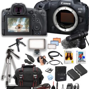 Canon EOS R5 Mirrorless Camera Body + 128GB Pro Speed Memory + Led Video Light + DME 100 Microphone +Case + Tripod + Software Pack-Video Bundle (Renewed)