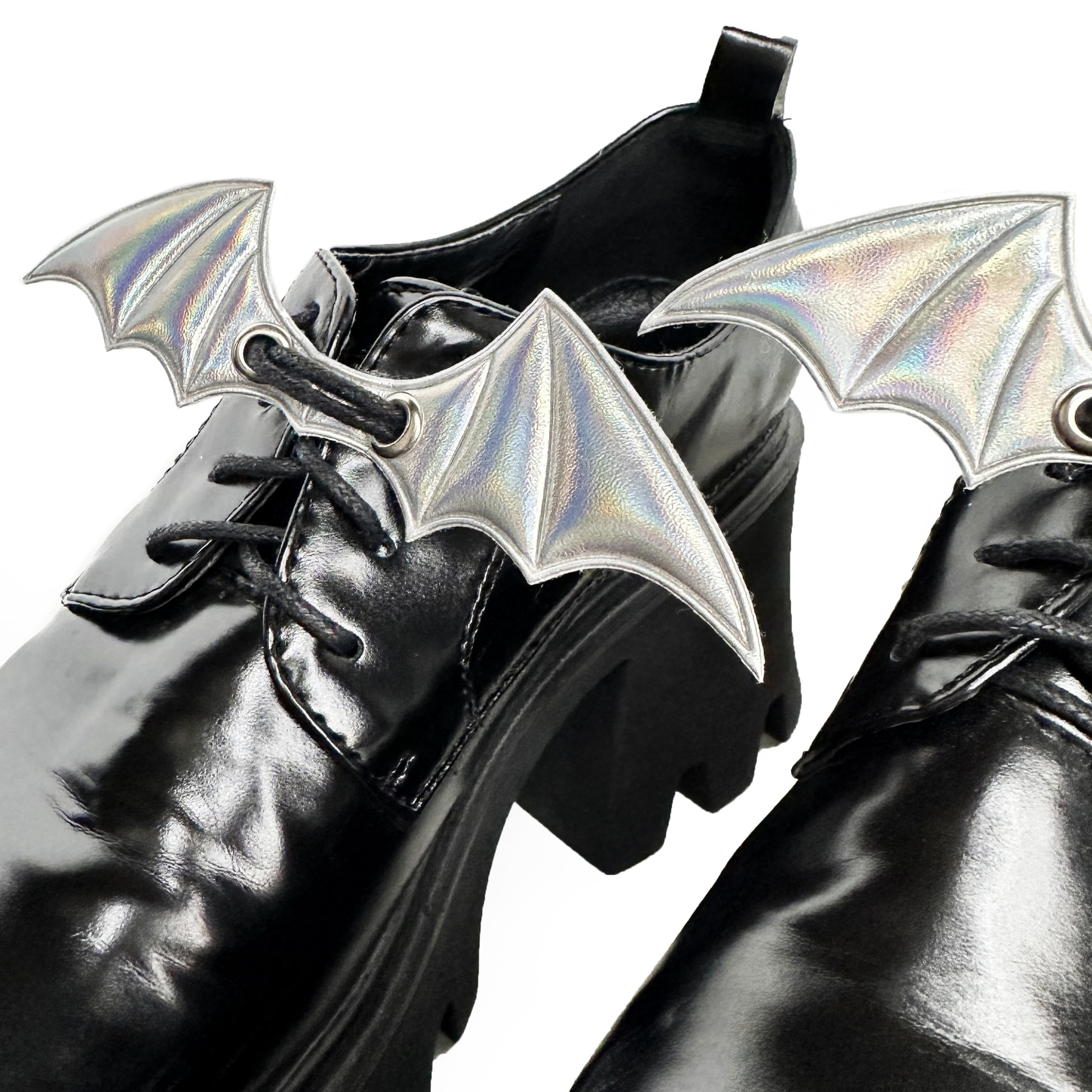 1 Pair Espilane Handmade Large Spooky Bat Wing Charm Shoe Halloween Gothic Lace Charms for Laced Shoes and Skates (Silver)