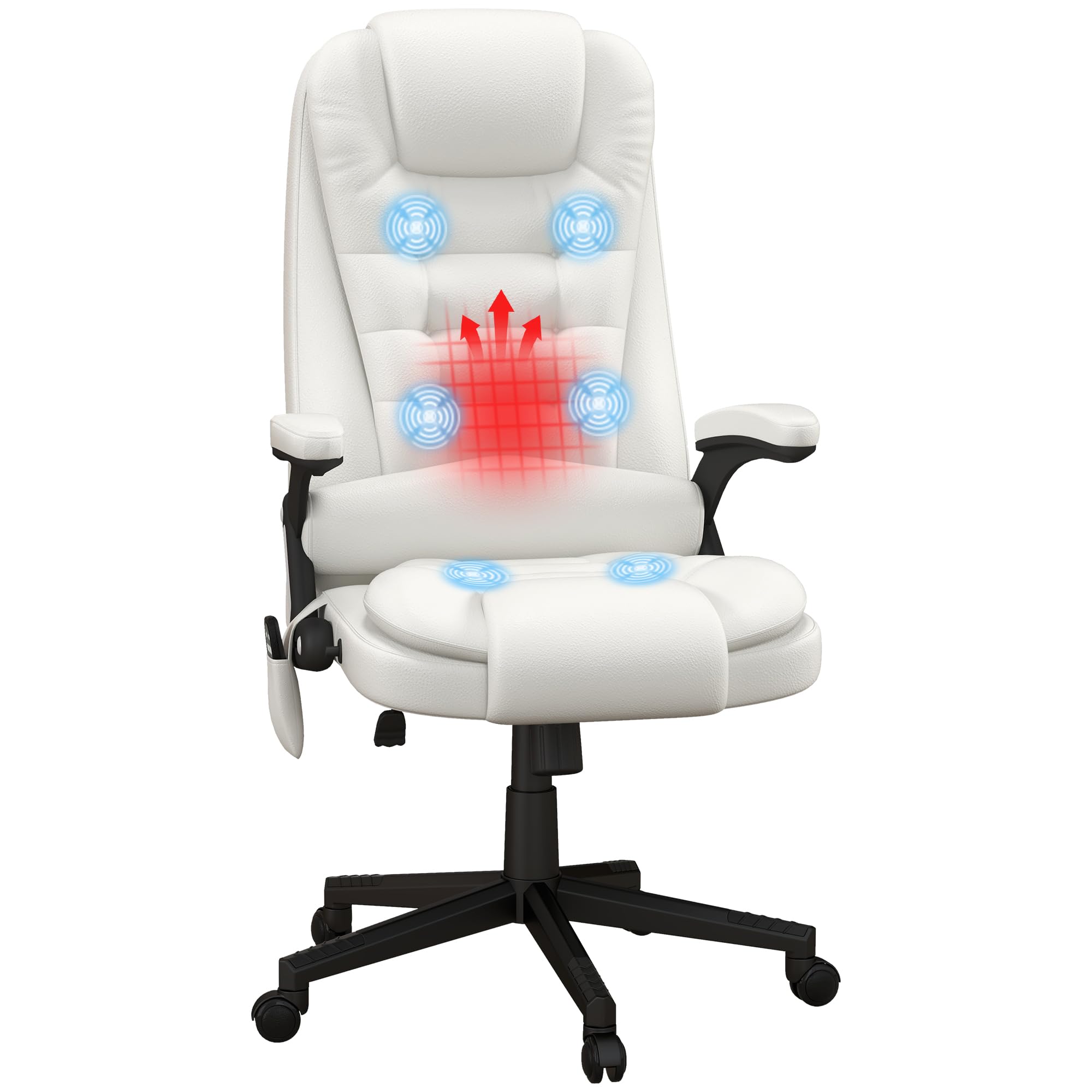 HOMCOM High Back Vibration Massage Office Chair with 6 Vibration Points, Heated Reclining PU Leather Computer Chair with Armrest and Remote, White