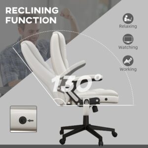 HOMCOM High Back Vibration Massage Office Chair with 6 Vibration Points, Heated Reclining PU Leather Computer Chair with Armrest and Remote, White