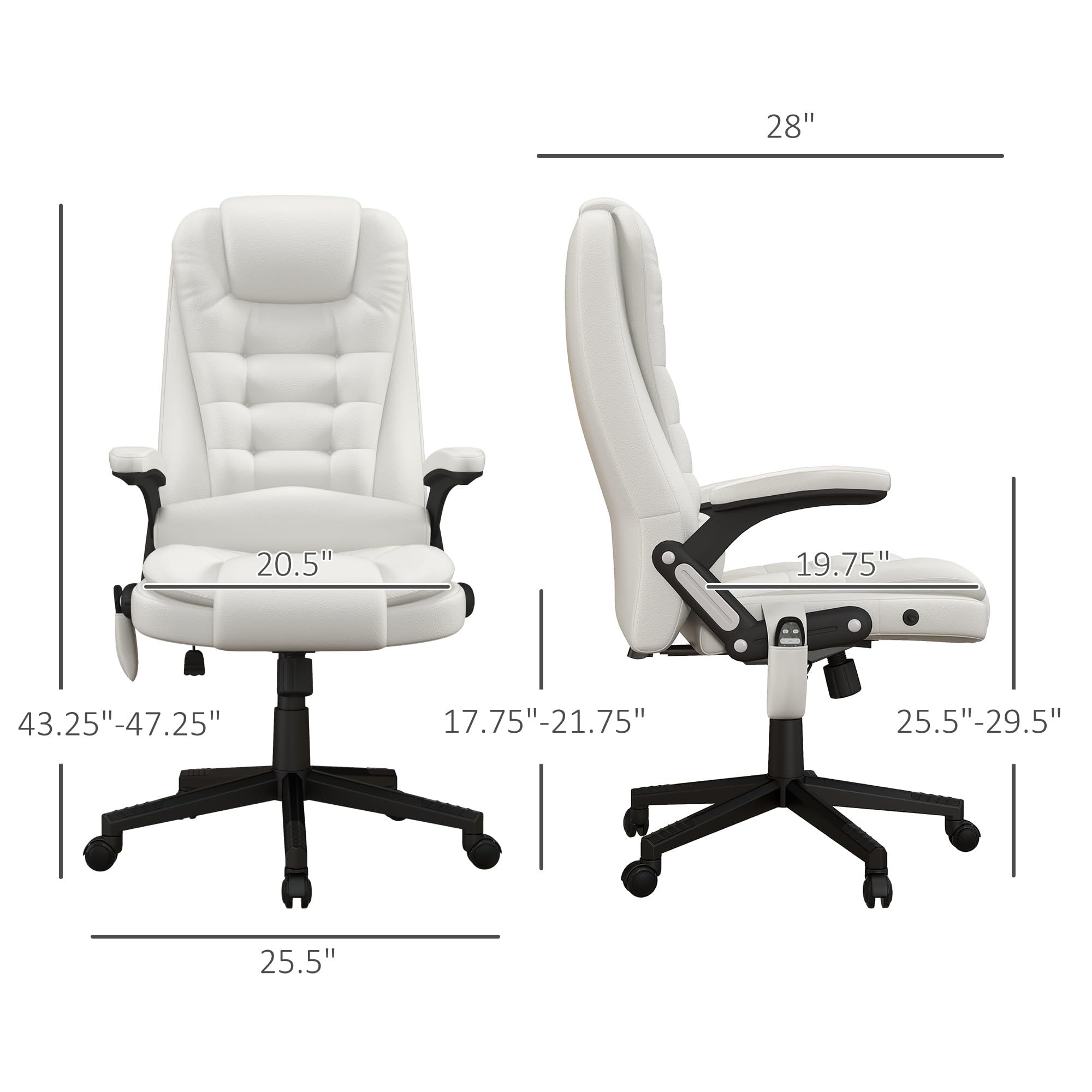 HOMCOM High Back Vibration Massage Office Chair with 6 Vibration Points, Heated Reclining PU Leather Computer Chair with Armrest and Remote, White