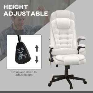 HOMCOM High Back Vibration Massage Office Chair with 6 Vibration Points, Heated Reclining PU Leather Computer Chair with Armrest and Remote, White