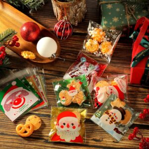 Engrowtic 300 Pcs Christmas Cellophane Bags Xmas Candy Bags Holiday Cookie Treat Bags Self Adhesive Clear Plastic Bags for Christmas Party Favor Gift Supplies, 12 Designs