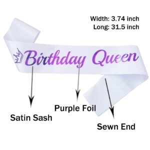 LXYXUUN Birthday Queen Sash White, Purple Foil Birthday Sash for Women Funny Birthday Party Decorations, 21st 30th 40th 50th Bday Sash Gift Ideas