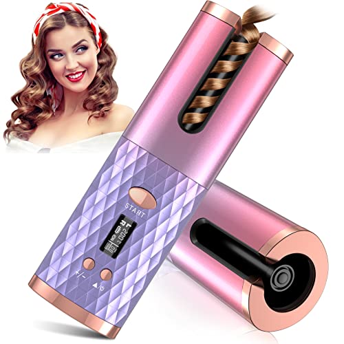 Automatic Curling Iron, Anti-Scald Hair Curler, Rotating Curling Iron 1 Inch Hair Tools, 6 Temps & 11 Timers, Portable Ceramic Barrel Wand Curling Iron, Fast Heating Rechargeable Waver Curler HAU