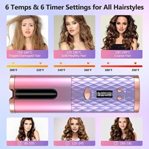 Automatic Curling Iron, Anti-Scald Hair Curler, Rotating Curling Iron 1 Inch Hair Tools, 6 Temps & 11 Timers, Portable Ceramic Barrel Wand Curling Iron, Fast Heating Rechargeable Waver Curler HAU