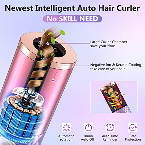 Automatic Curling Iron, Anti-Scald Hair Curler, Rotating Curling Iron 1 Inch Hair Tools, 6 Temps & 11 Timers, Portable Ceramic Barrel Wand Curling Iron, Fast Heating Rechargeable Waver Curler HAU