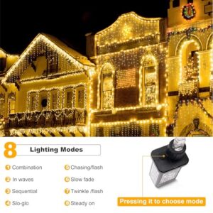 Christmas Lights, Christmas Decorations Outdoor Indoor 416 LEDs 34FT with 8 Modes Icicle String Lights, 2023 New Waterproof Christmas Lights for House, Garden, Holiday, Wedding Party, Yard Decor