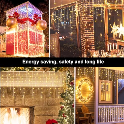 Christmas Lights, Christmas Decorations Outdoor Indoor 416 LEDs 34FT with 8 Modes Icicle String Lights, 2023 New Waterproof Christmas Lights for House, Garden, Holiday, Wedding Party, Yard Decor